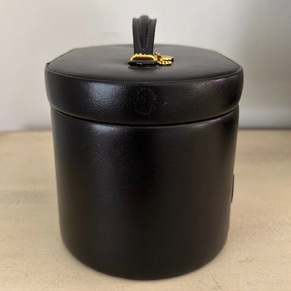 Wolf Designs Black Genuine Leather Oval Jewelry Box with Drawers & Travel Case